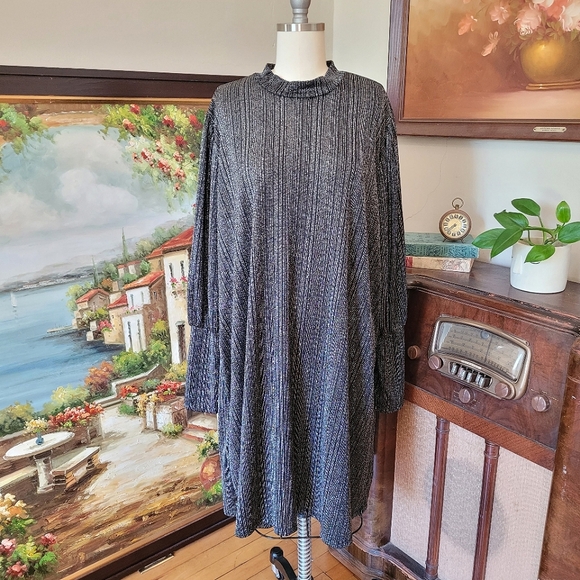 Metallic black sliver long sleeve stretch dress Ophelia Roe size 2X - Picture 1 of 6